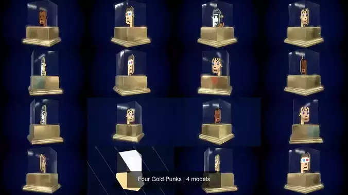 Four Gold Punks 3D Model Collection