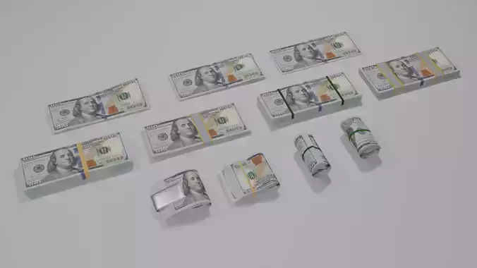Collection of 100 american dollars Free 3D model