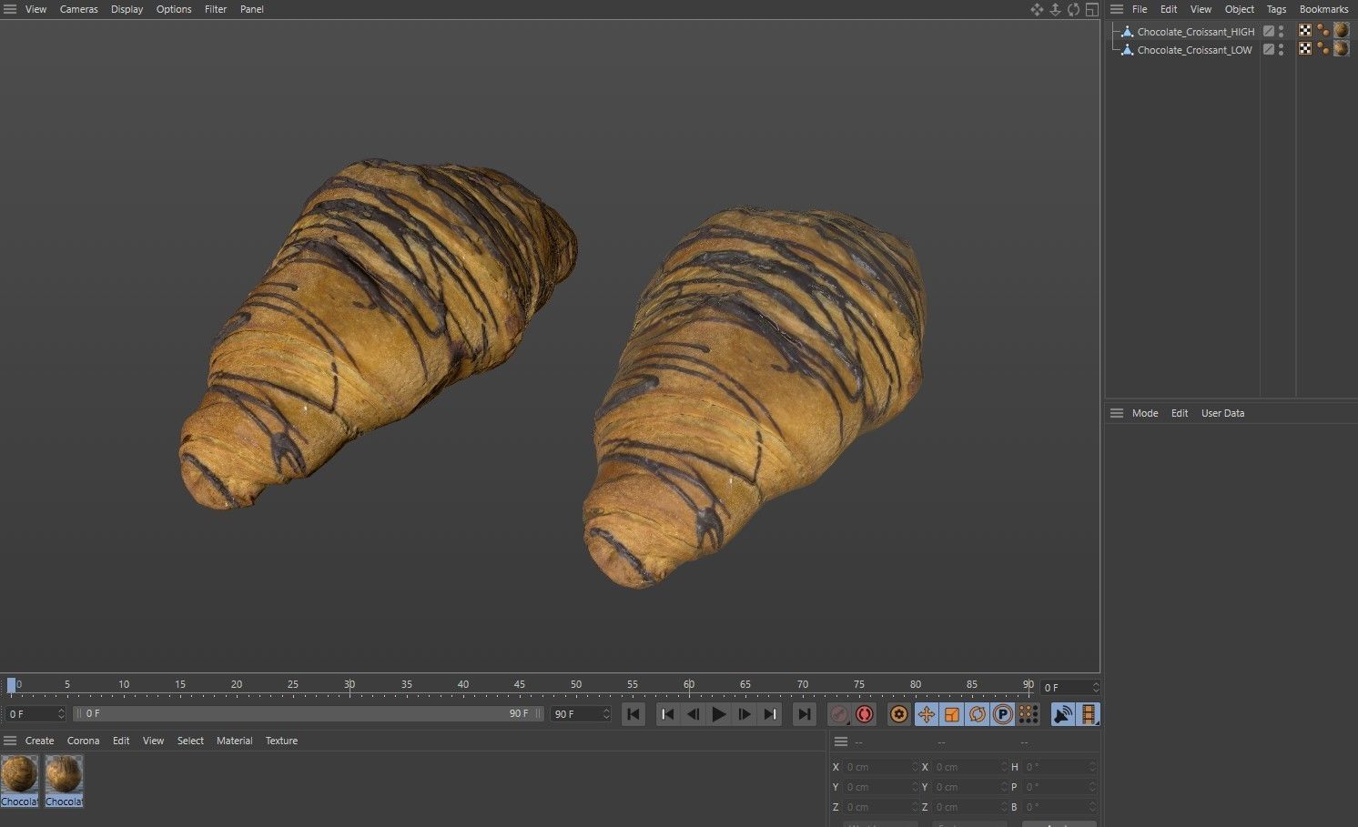 Butter croissant  and chocolate croissant 3D model_12