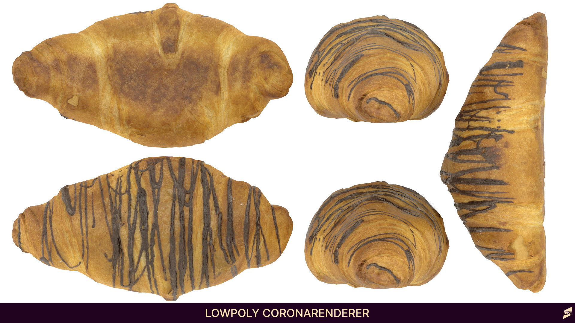 Butter croissant  and chocolate croissant 3D model_5