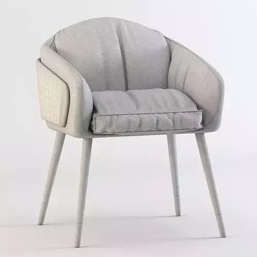 chair orange velvet with wooden legs 3D model 3