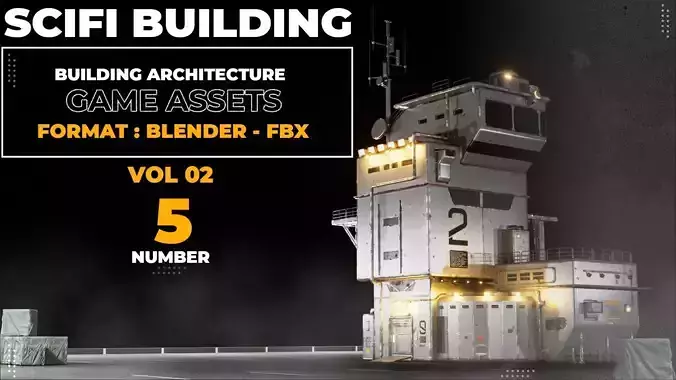 5 SCI-FI BUILDING GAME ASSETS POLY OPTIMALI 3D model