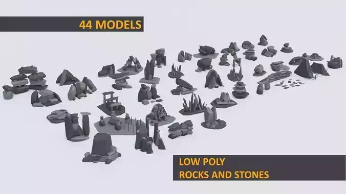 Low Poly Rock and Stones 44 models