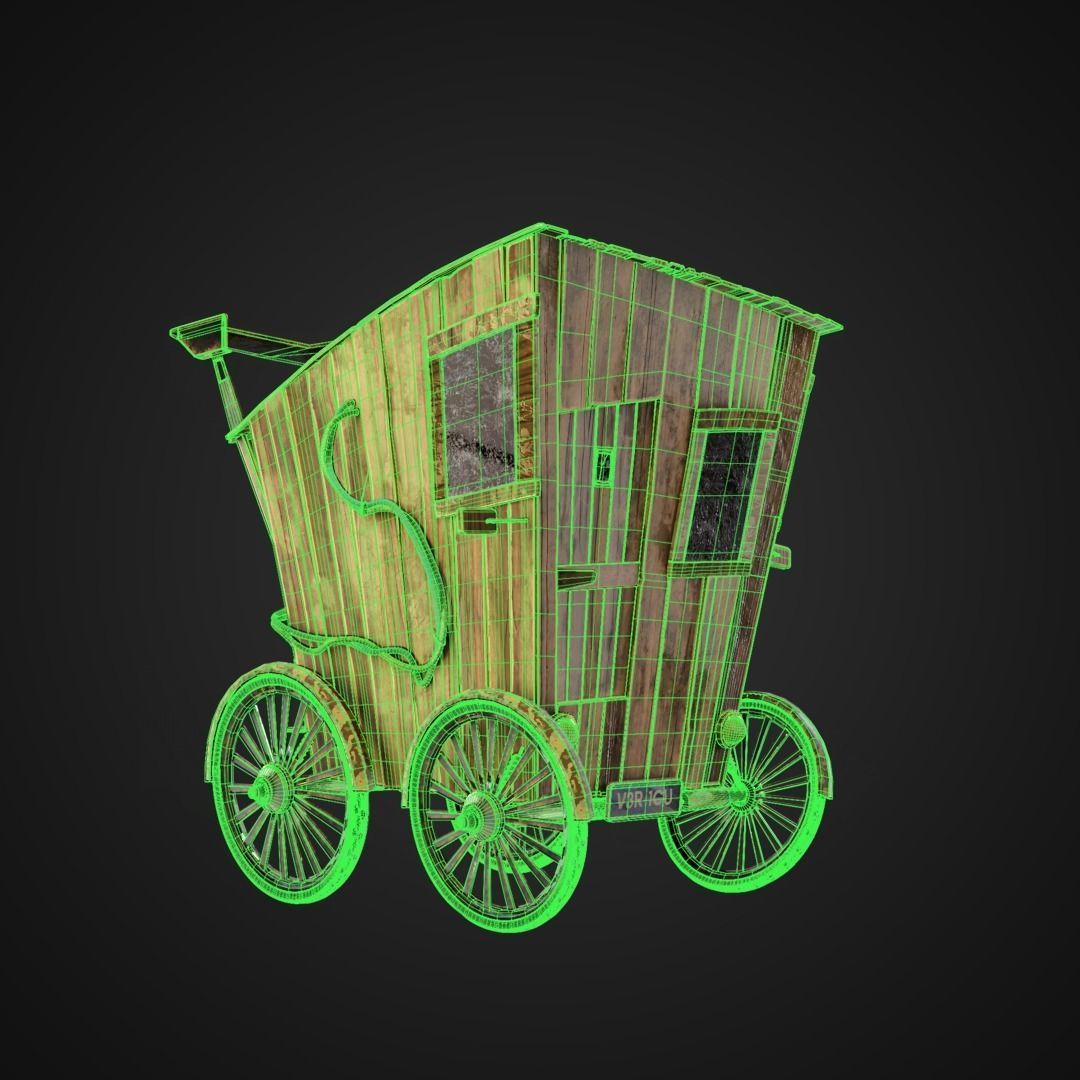 CyberCarriage wooden carriage with wheels 3D model_1