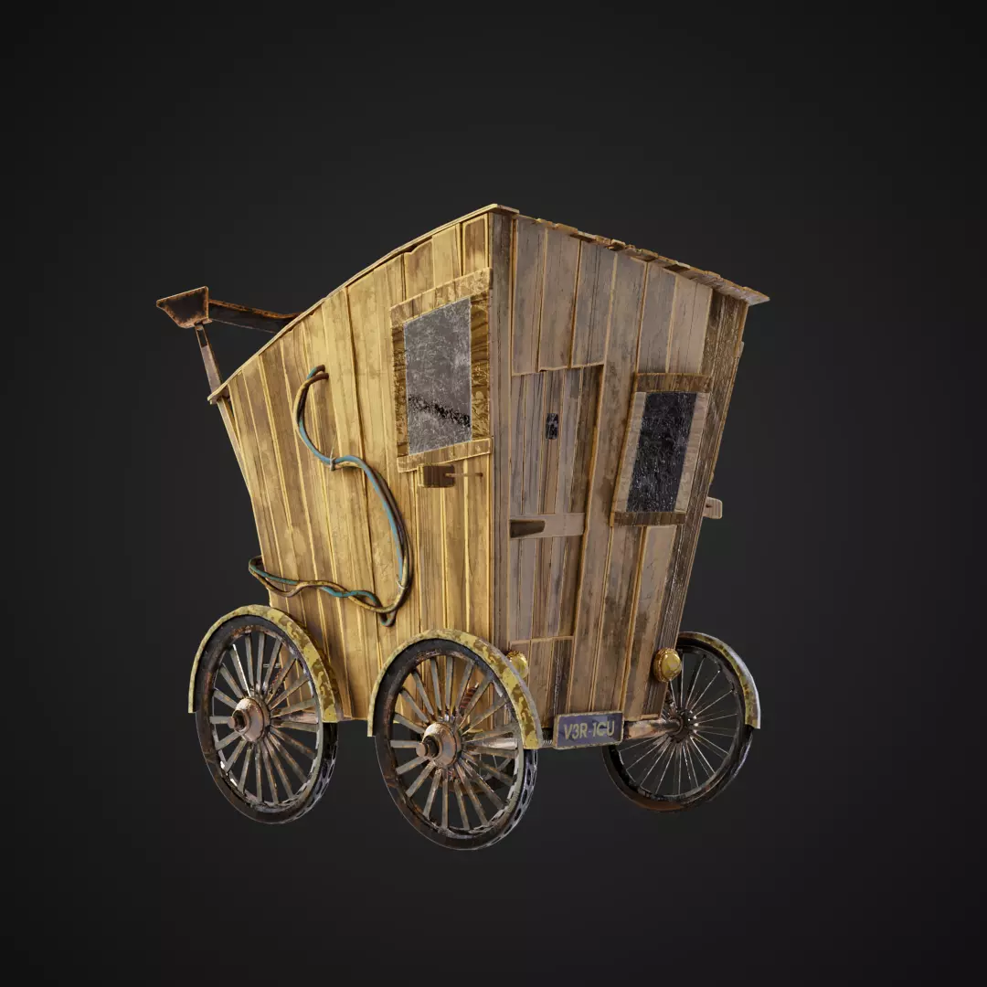 CyberCarriage wooden carriage with wheels 3D model_0