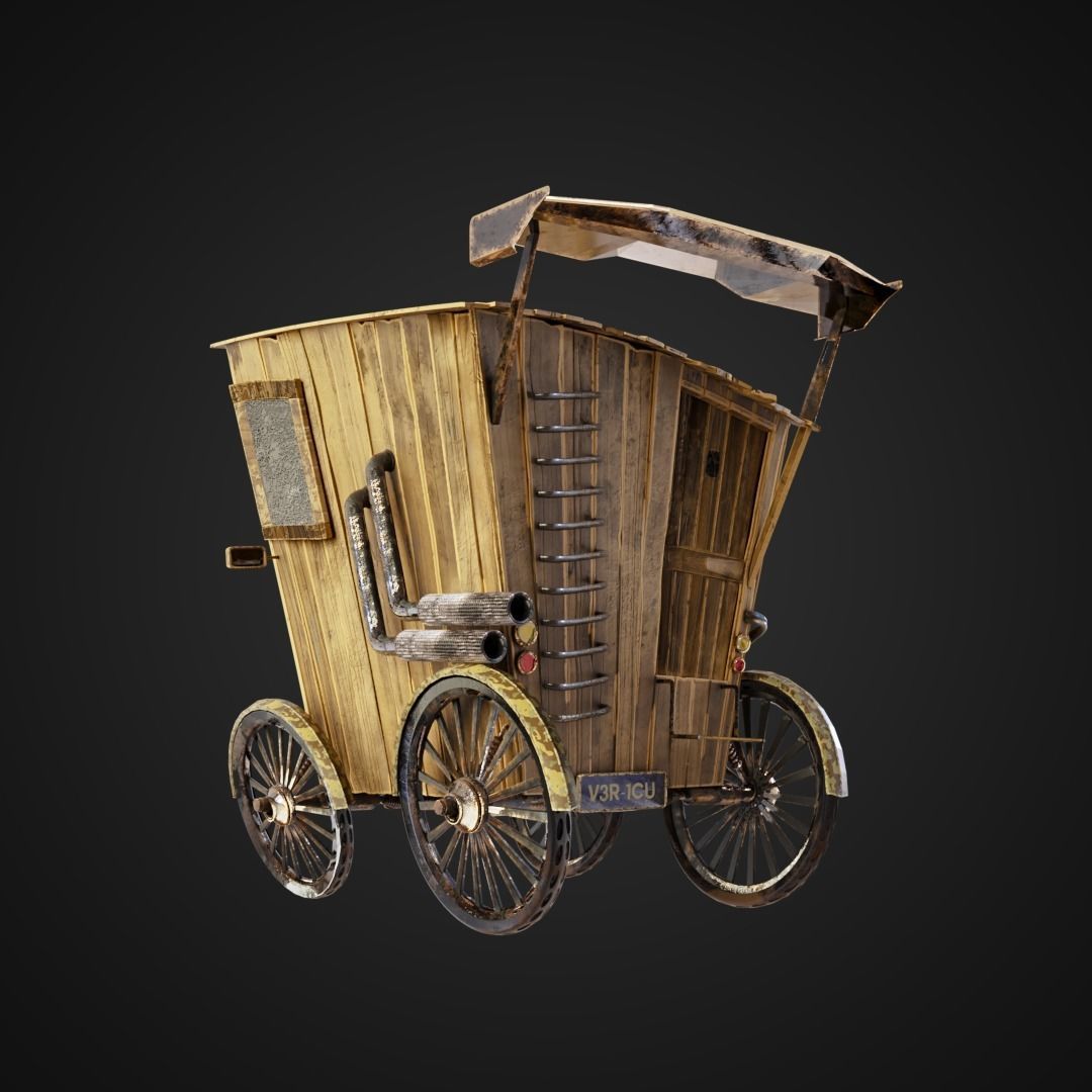 CyberCarriage wooden carriage with wheels 3D model_2