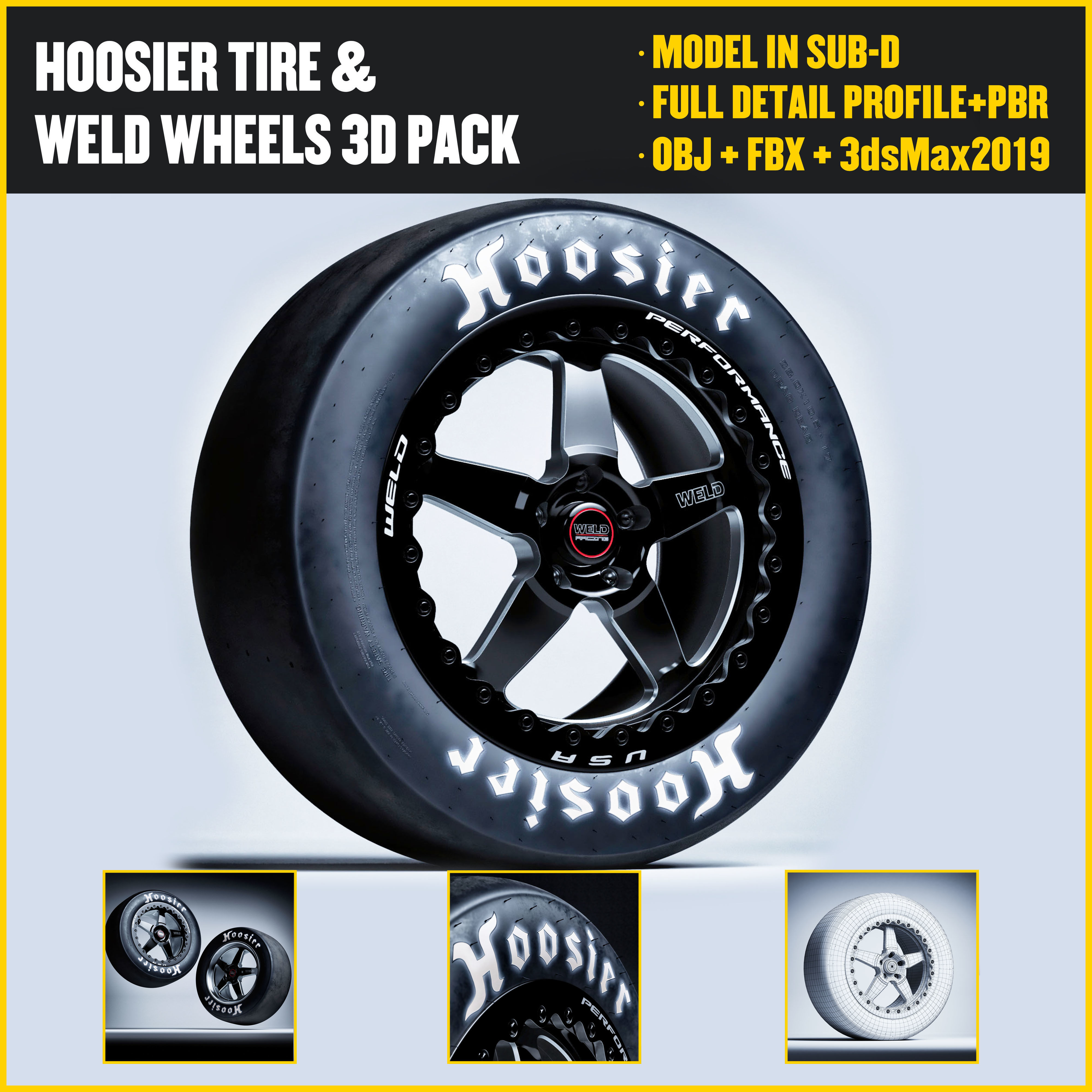 3D model Hoosier Tire Weld Wheels Ventura Drag racing package VR / AR ...