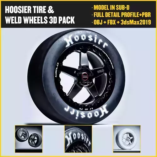 Hoosier Tire Weld Wheels Ventura Drag racing package Low-poly 3D model