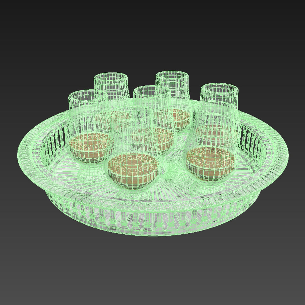 Mid century modern barware retro whiskey glass tray 3D model_5