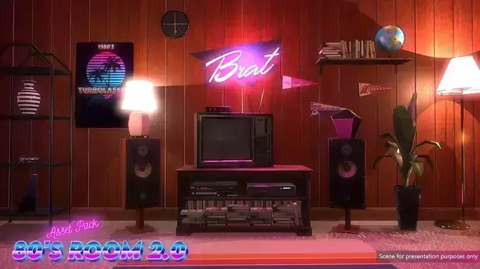 Low-Poly 80s Room 2 Low-poly 3D model