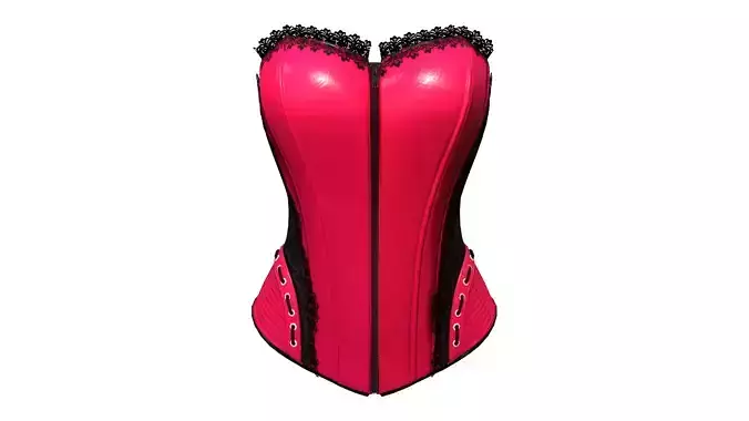 Pink Faux Silk With Black Lace Overlay Overbust Corset Low-poly 3D model Pink Faux Silk With Black Lace Overlay Overbust Corset Low-poly 3D model