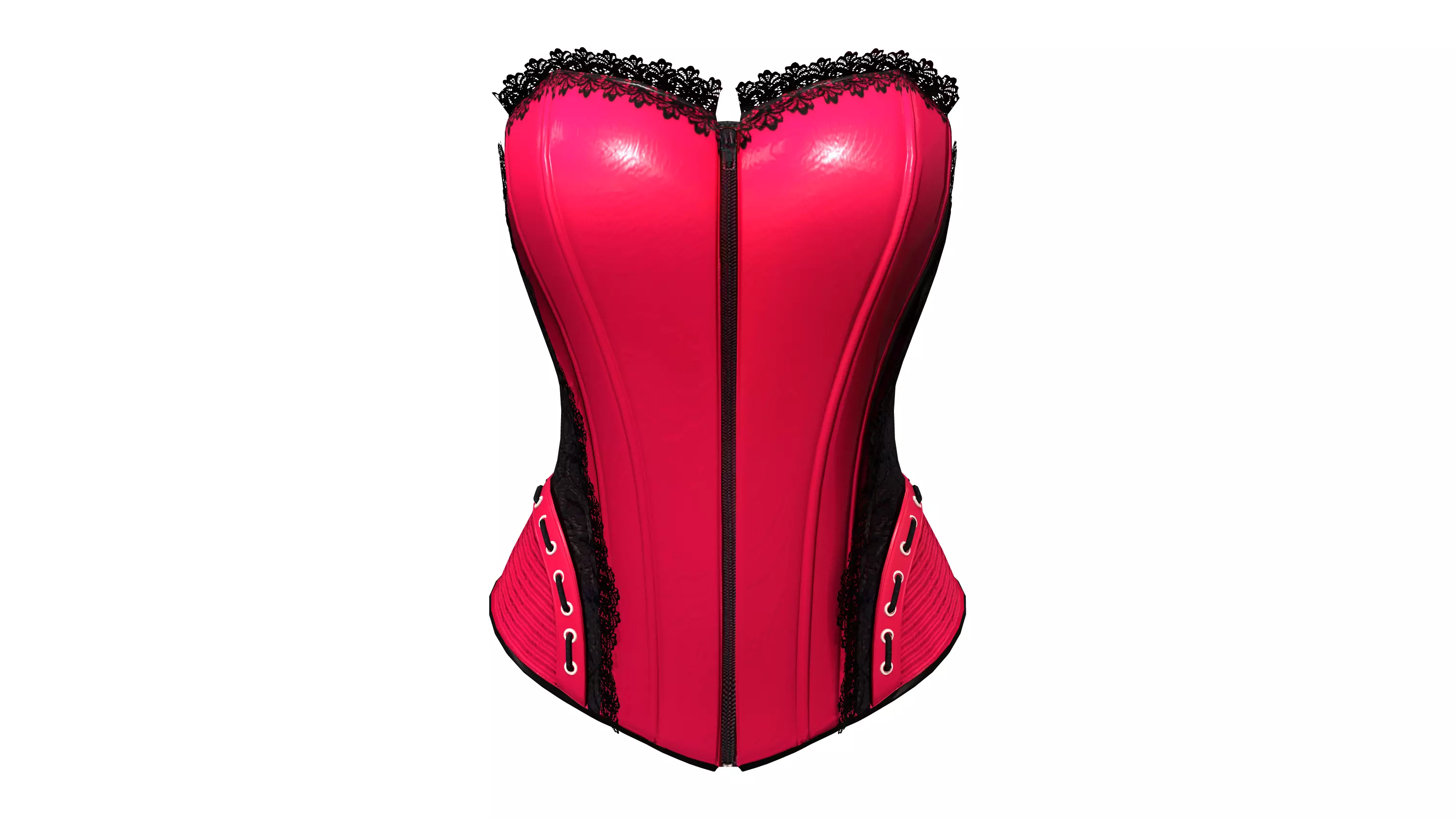 Pink Faux Silk With Black Lace Overlay Overbust Corset Low-poly 3D model_0