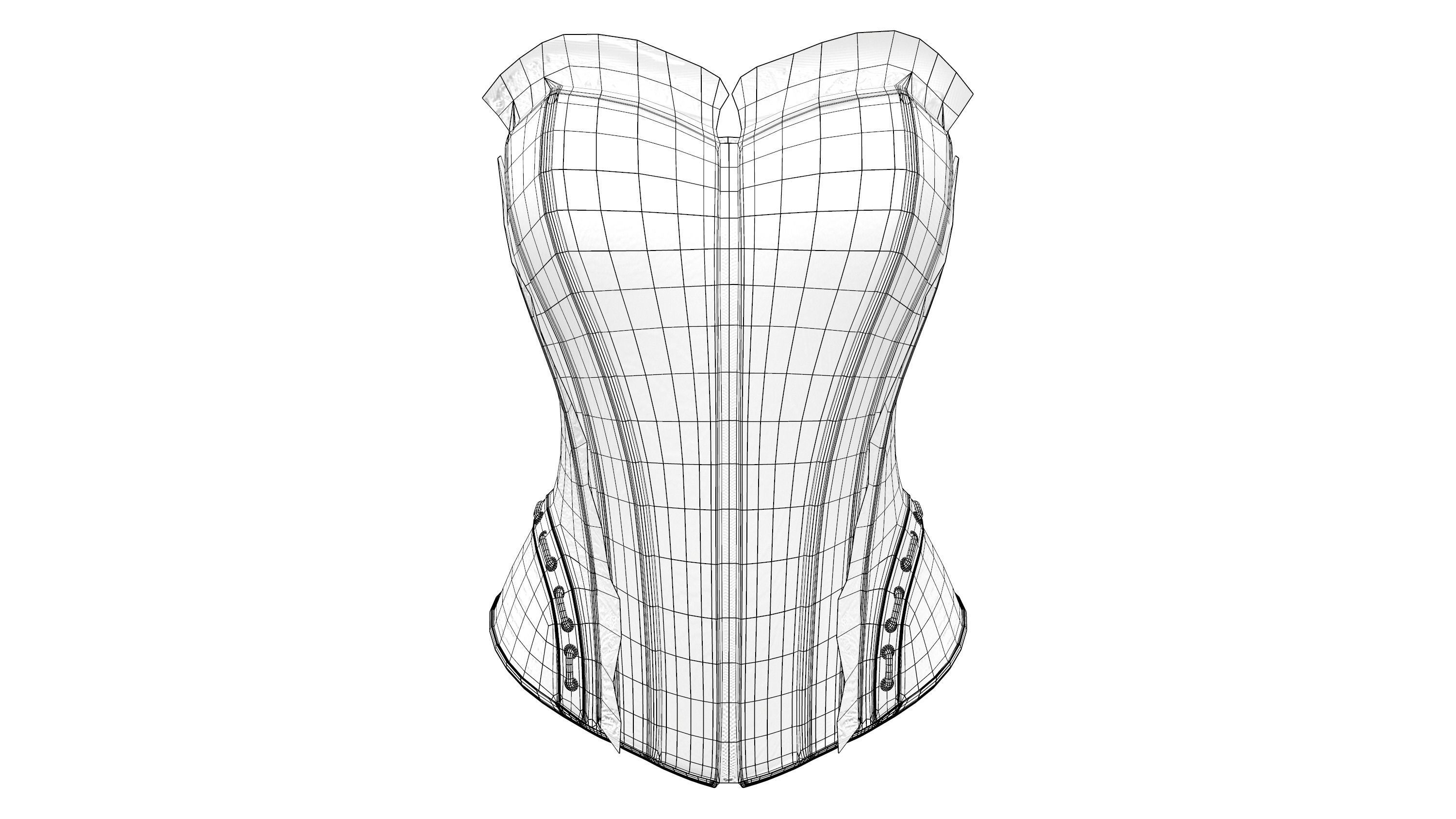 Pink Faux Silk With Black Lace Overlay Overbust Corset Low-poly 3D model_7