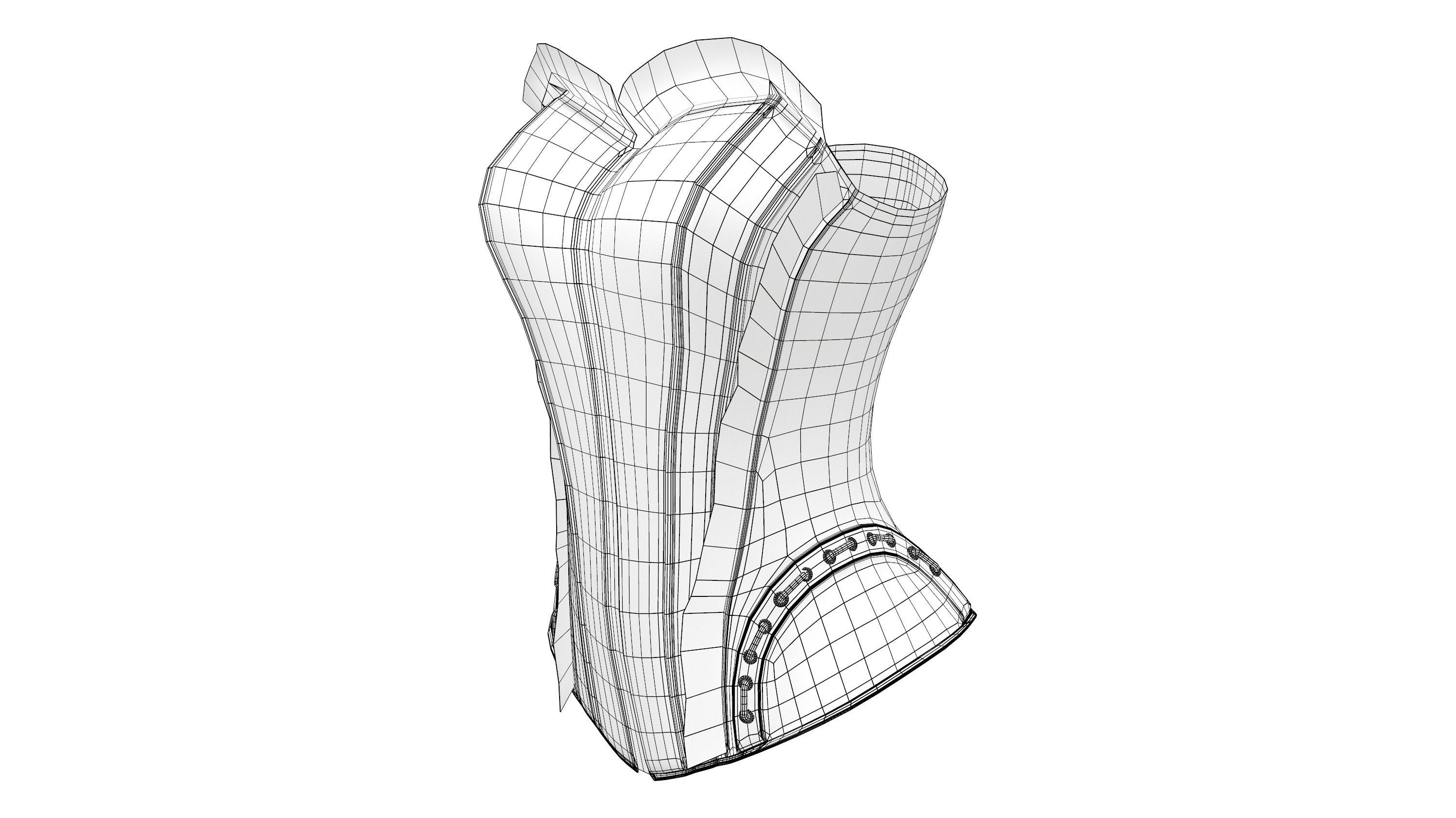 Pink Faux Silk With Black Lace Overlay Overbust Corset Low-poly 3D model_8