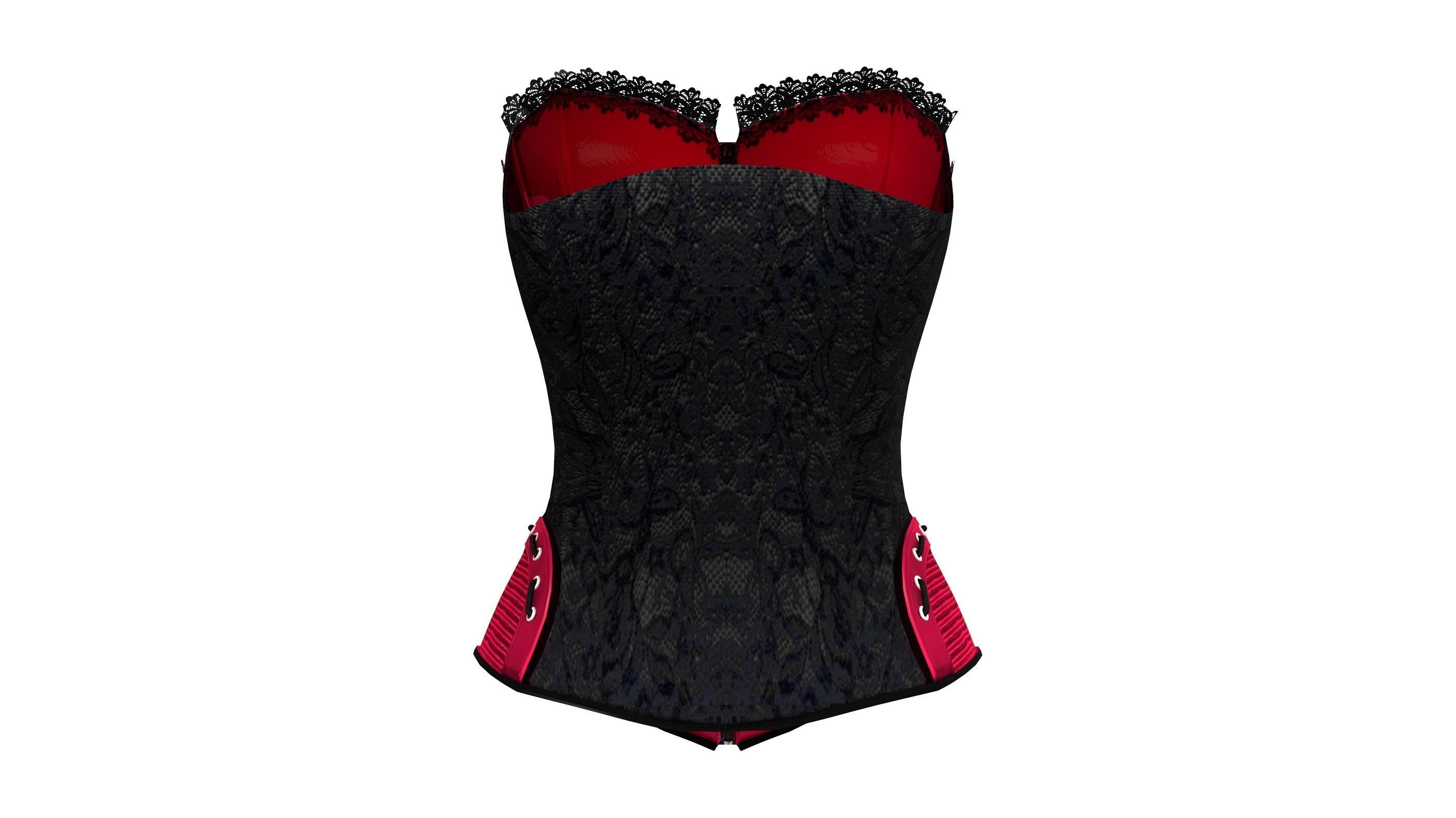 Pink Faux Silk With Black Lace Overlay Overbust Corset Low-poly 3D model_5
