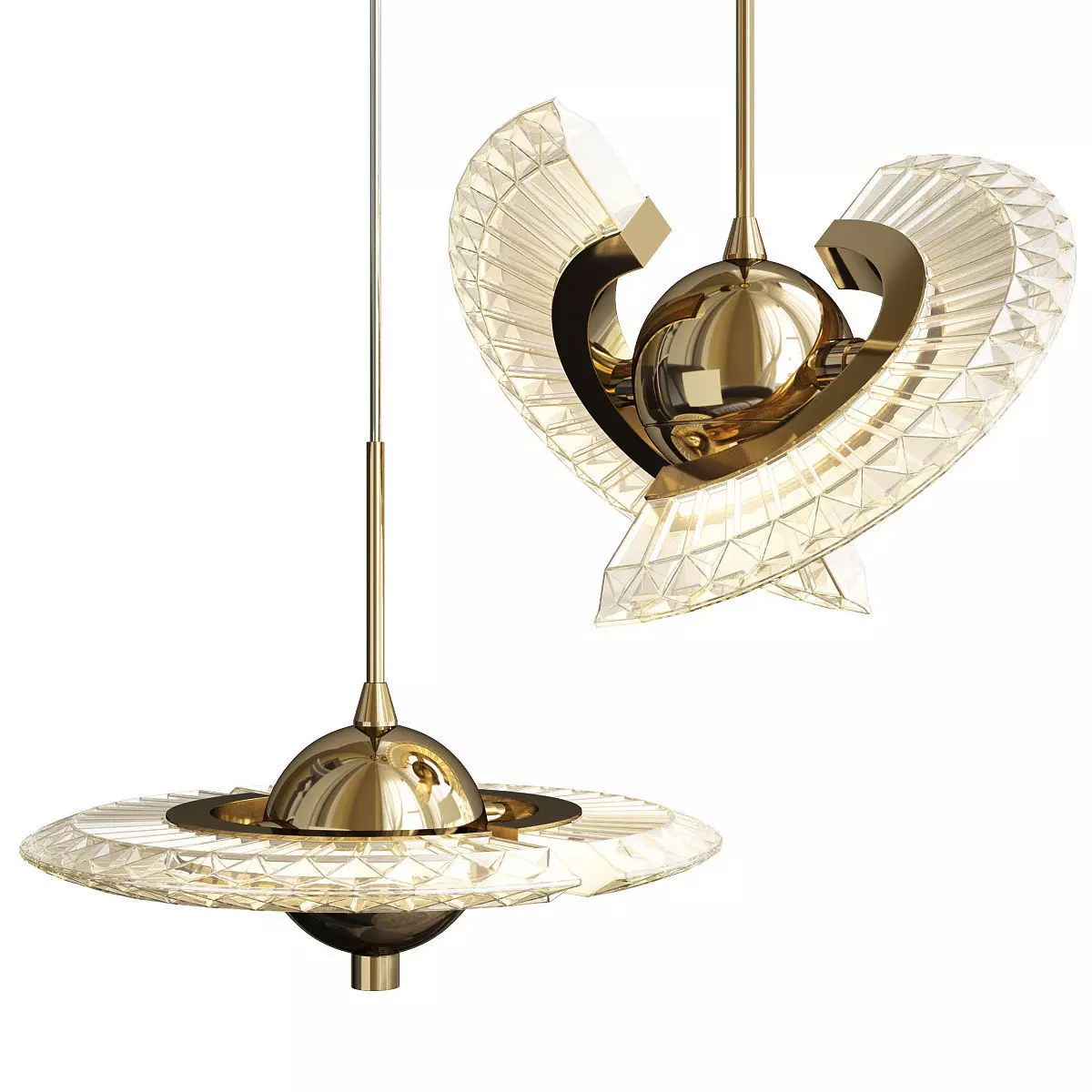 PHOENIX two gold and glass pendant lights Low-poly 3D model