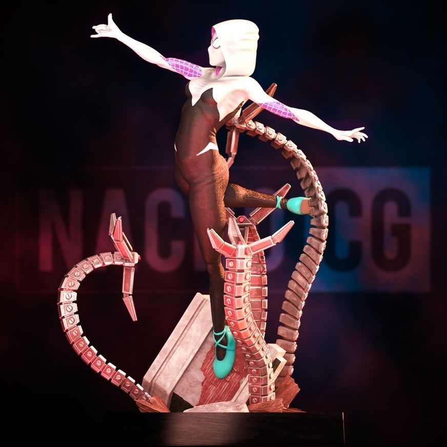 Fan Art Spider Gwen - 2 in 1 - Statue 3D print model_4