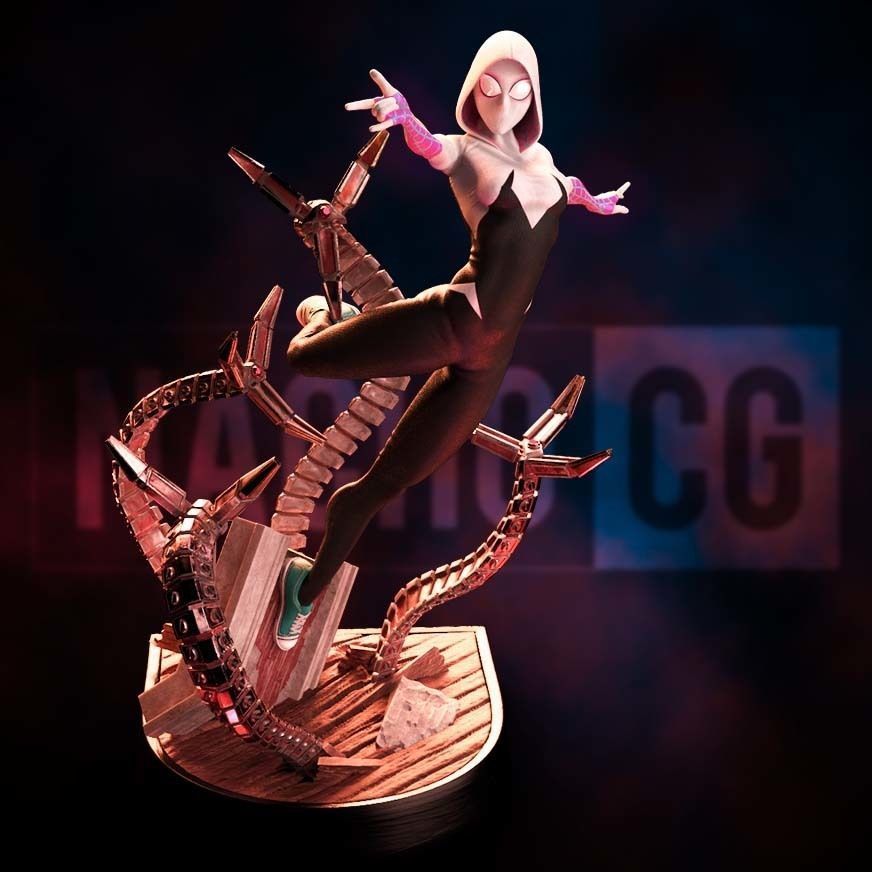 Fan Art Spider Gwen - 2 in 1 - Statue 3D print model_7