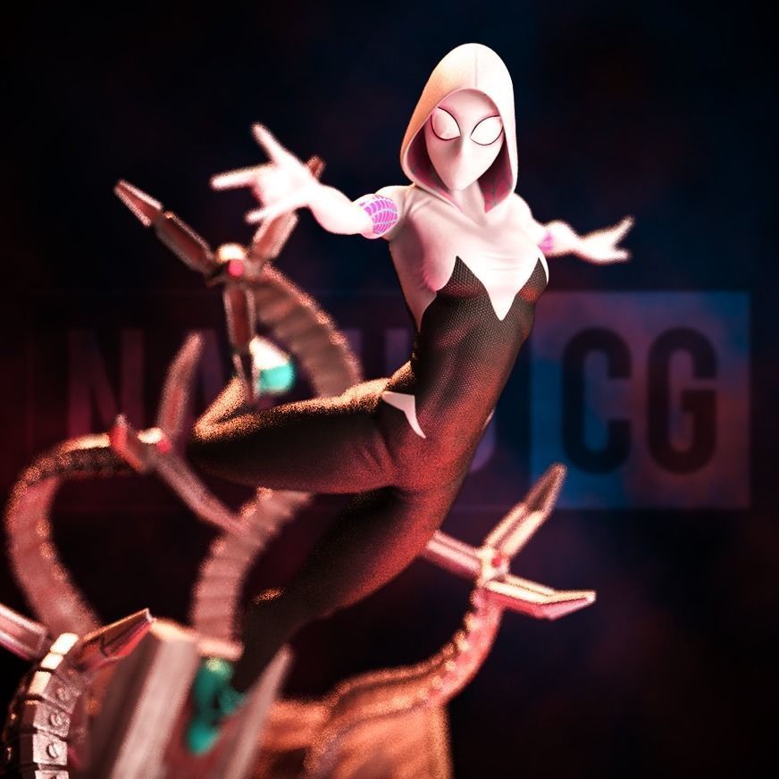 Fan Art Spider Gwen - 2 in 1 - Statue 3D print model_3