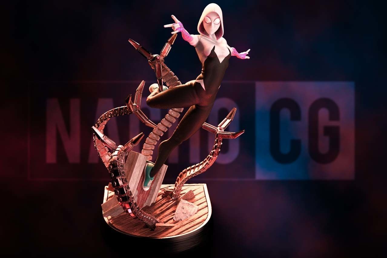 Fan Art Spider Gwen - 2 in 1 - Statue 3D print model_1