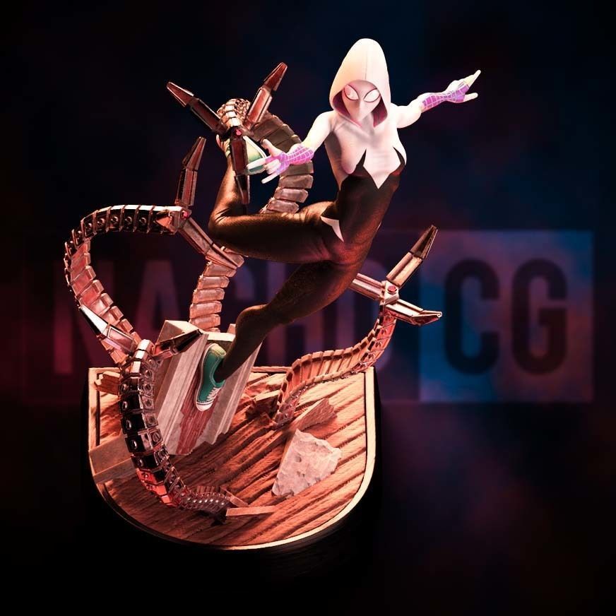 Fan Art Spider Gwen - 2 in 1 - Statue 3D print model_10