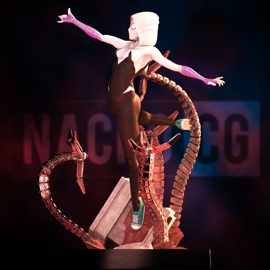 Fan Art Spider Gwen - 2 in 1 - Statue 3D print model_8