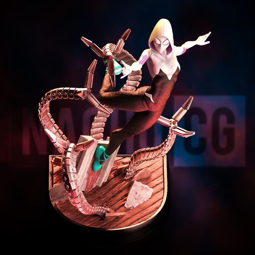 Fan Art Spider Gwen - 2 in 1 - Statue 3D print model_6