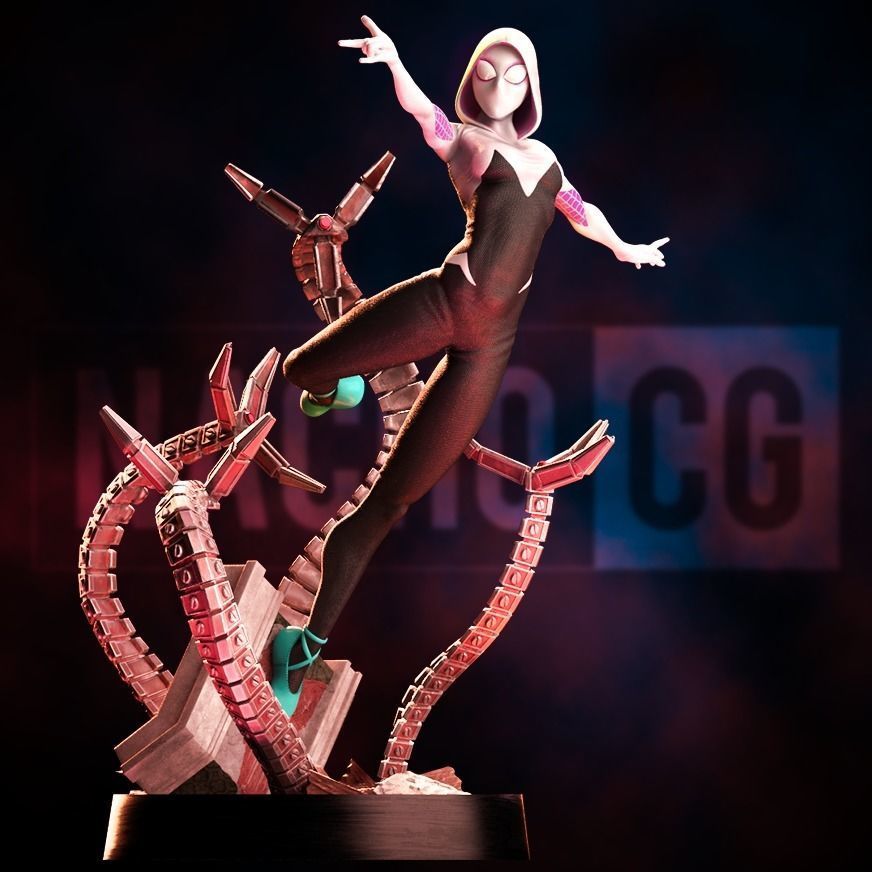 Fan Art Spider Gwen - 2 in 1 - Statue 3D print model_2