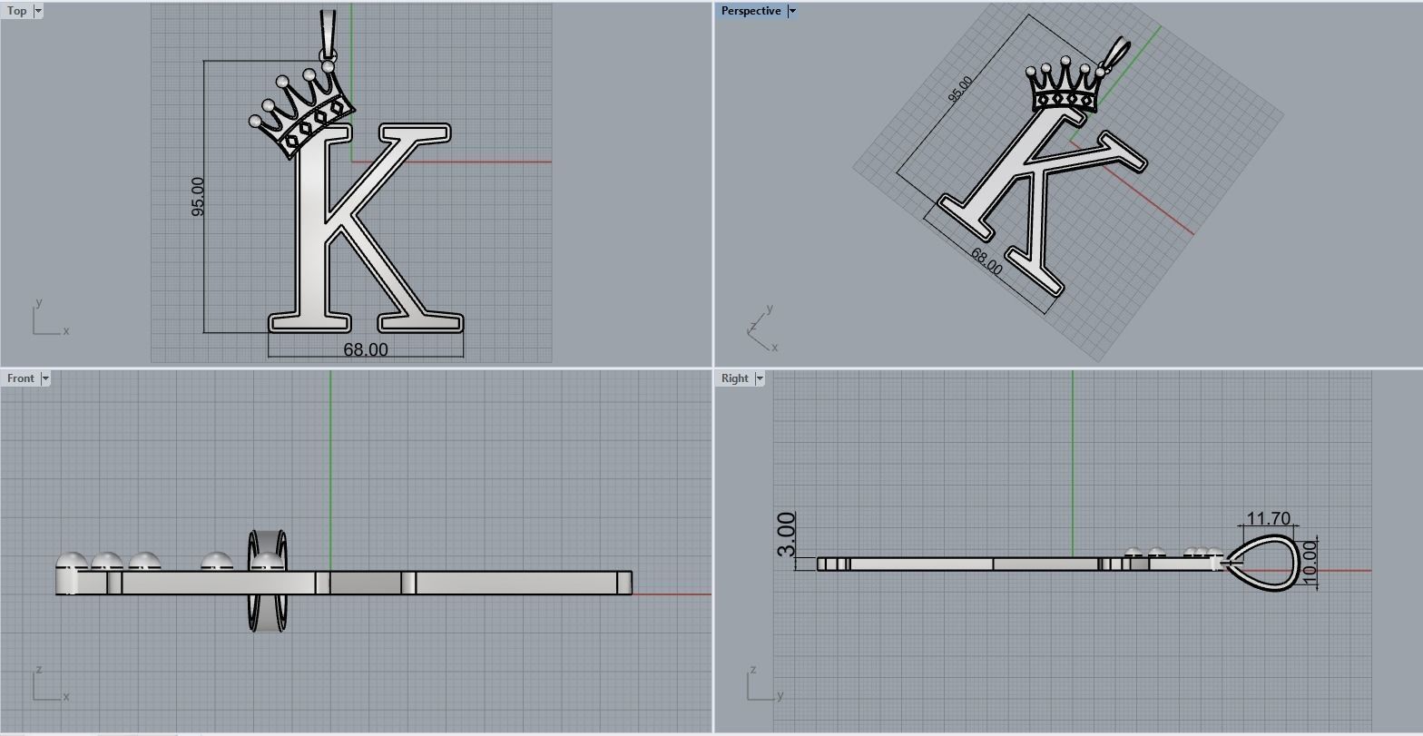 Letter K pendant 3D print model_3