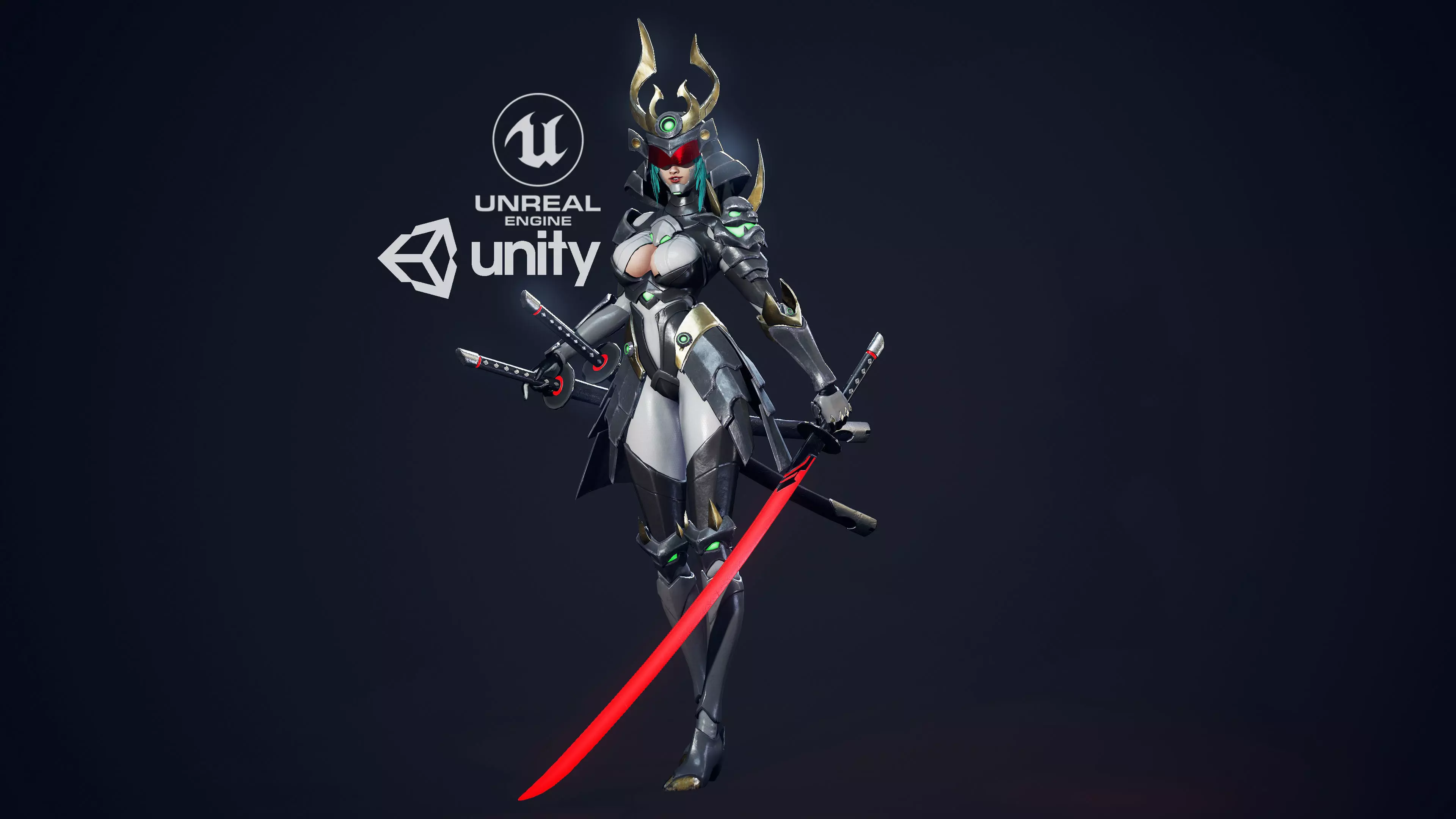 Cyber Ninja Girl - Game Ready Low-poly 3D model_0