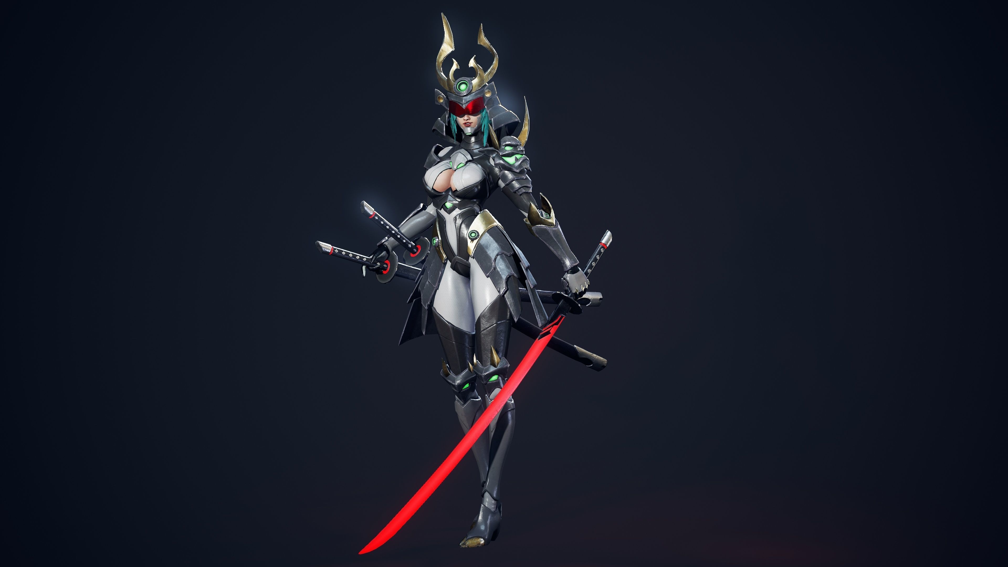 Cyber Ninja Girl - Game Ready Low-poly 3D model_3