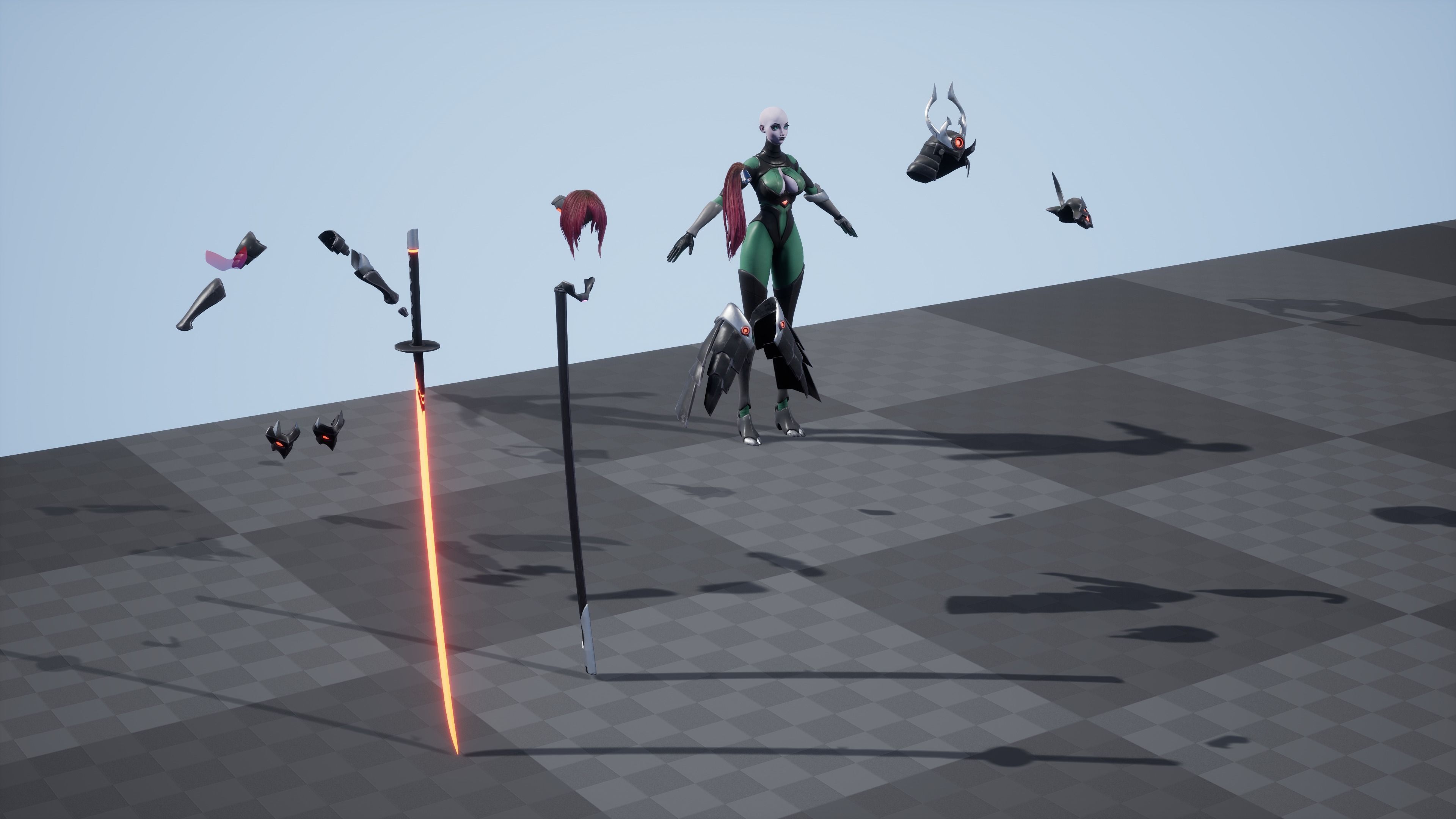 Cyber Ninja Girl - Game Ready Low-poly 3D model_9