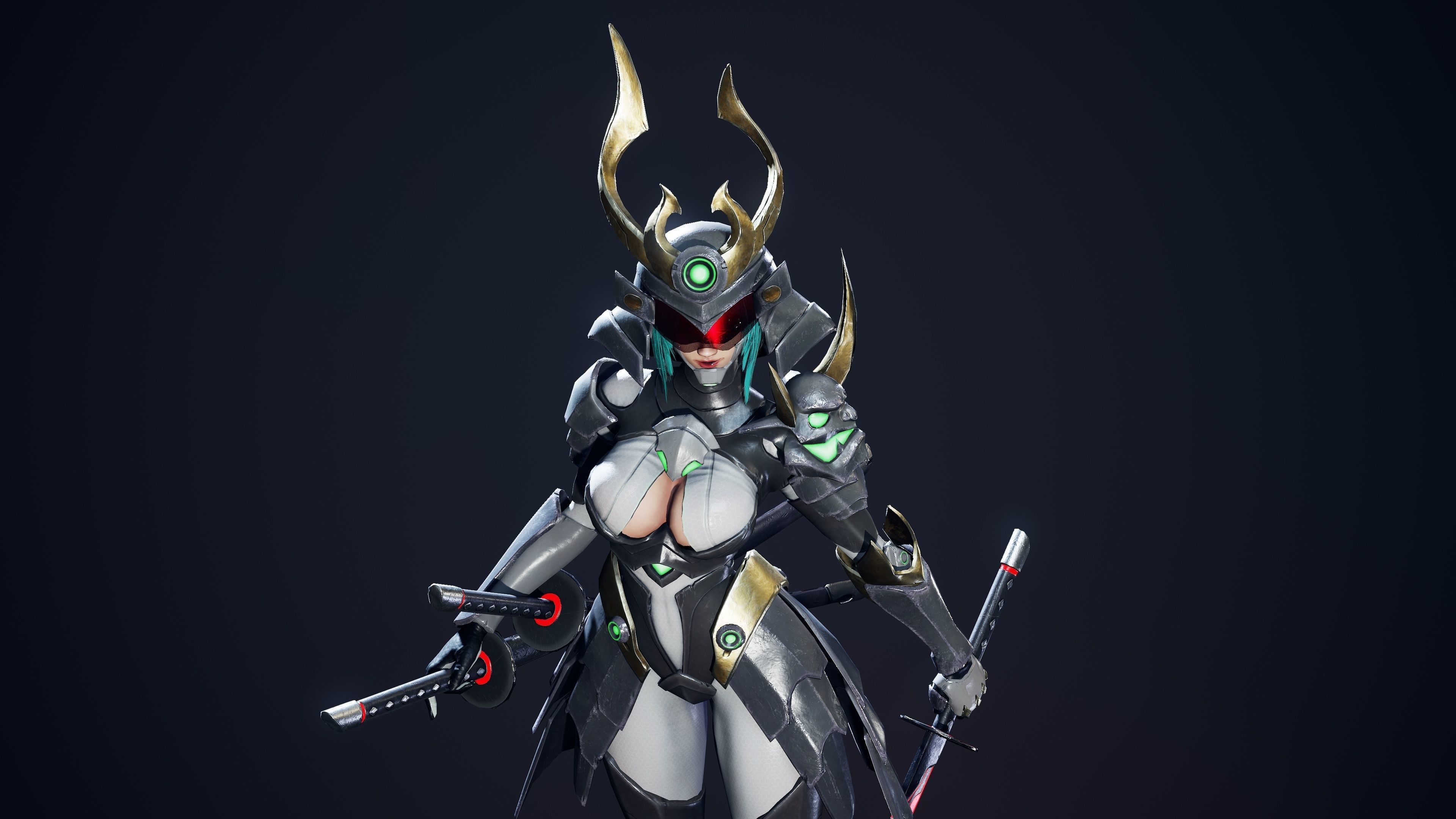 Cyber Ninja Girl - Game Ready Low-poly 3D model_5