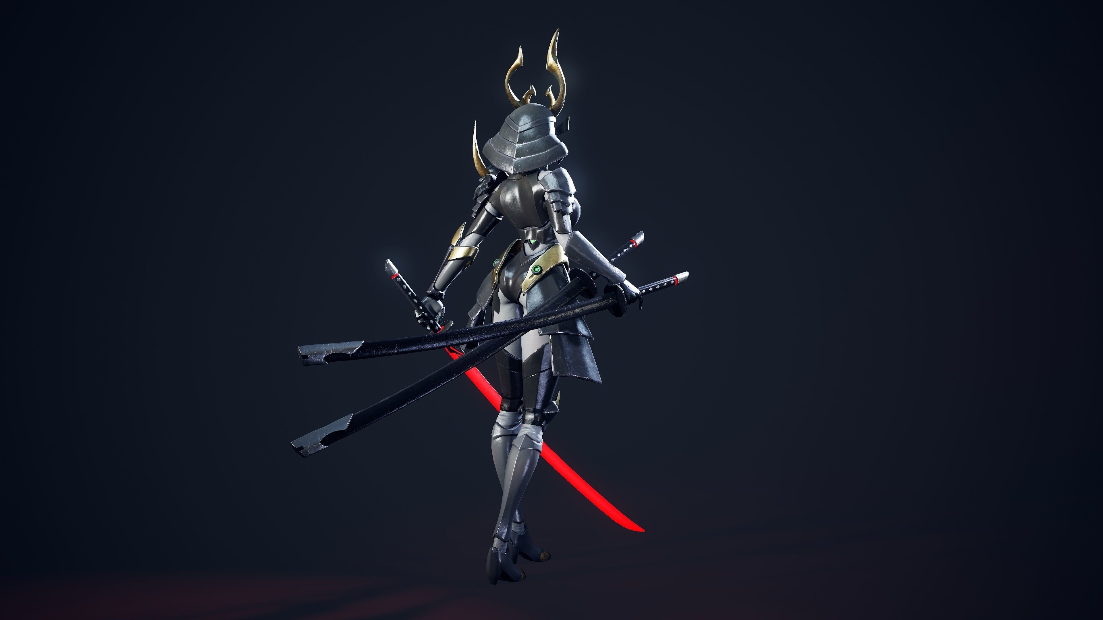 Cyber Ninja Girl - Game Ready Low-poly 3D model_6