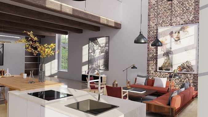 Scandnavian Loft Interior 3D model