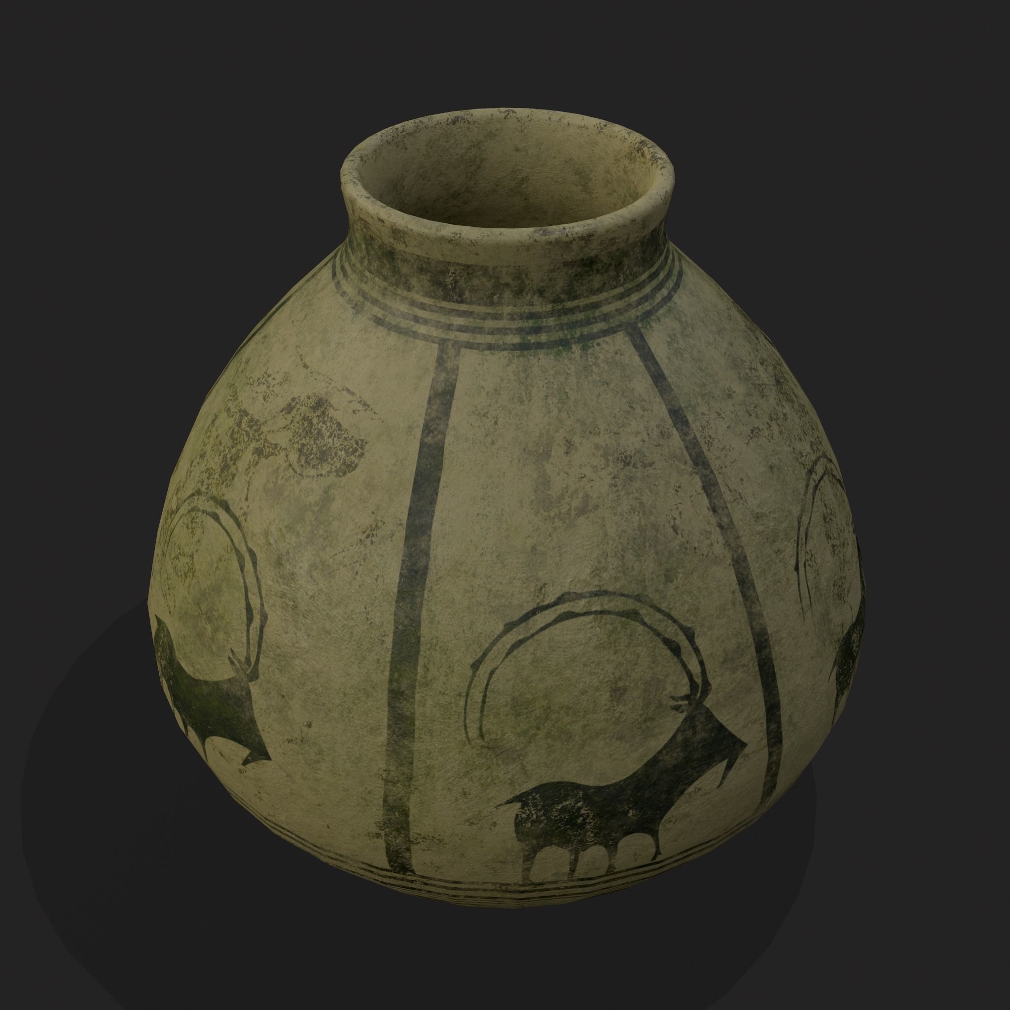 Storage Jar with Mountain Goats Low-poly 3D model_3