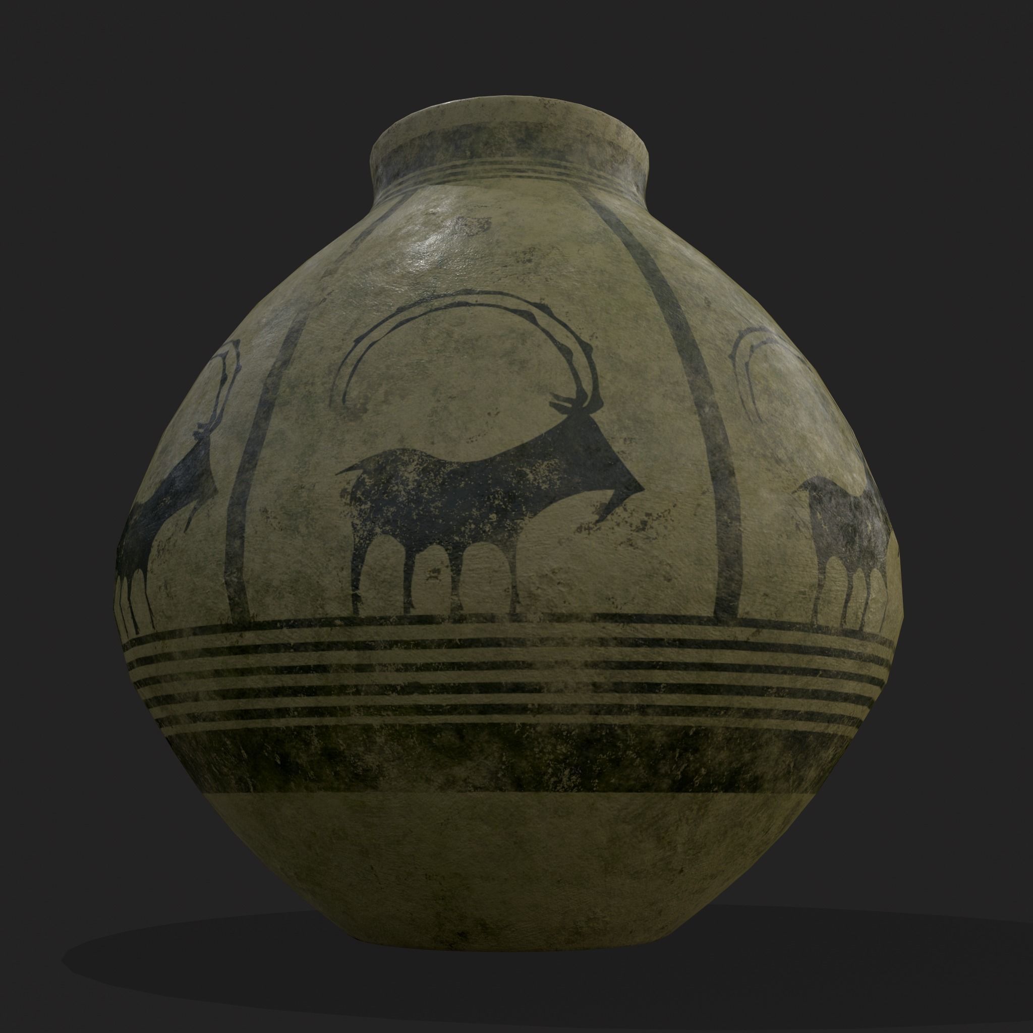 Storage Jar with Mountain Goats Low-poly 3D model_5