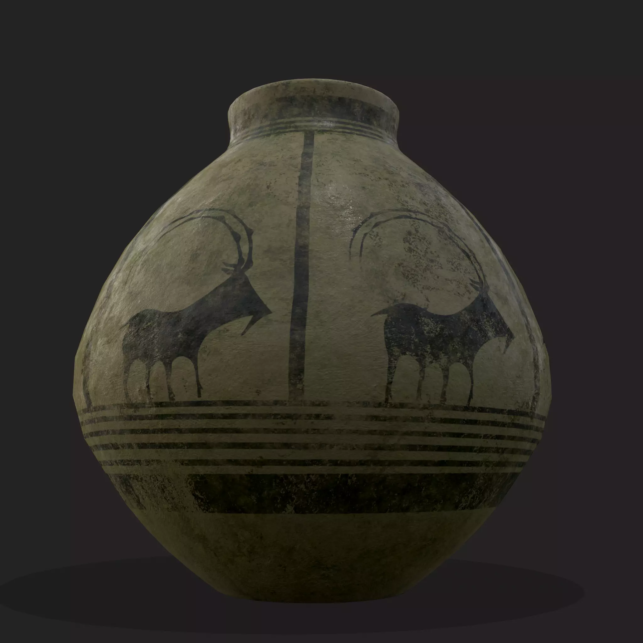 Storage Jar with Mountain Goats Low-poly 3D model_0