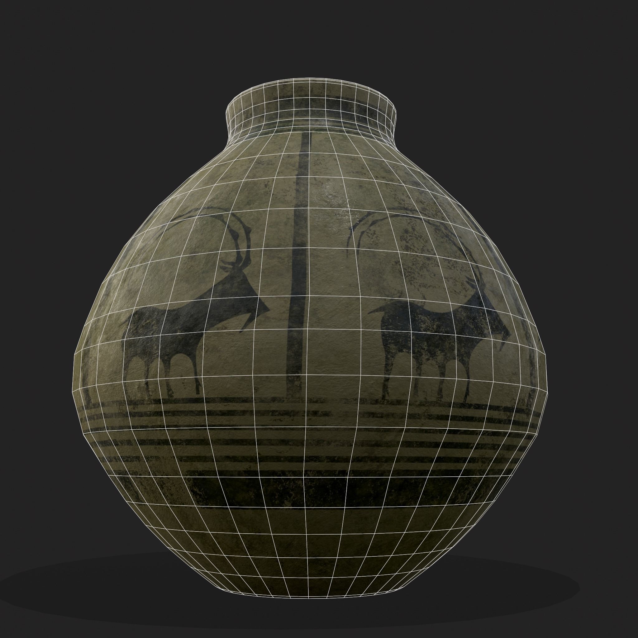 Storage Jar with Mountain Goats Low-poly 3D model_2