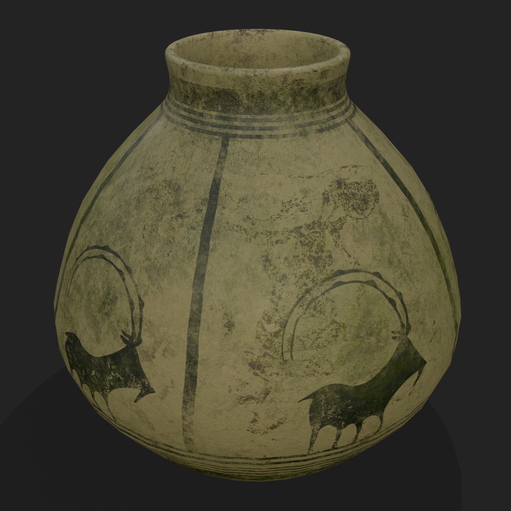 Storage Jar with Mountain Goats Low-poly 3D model_19