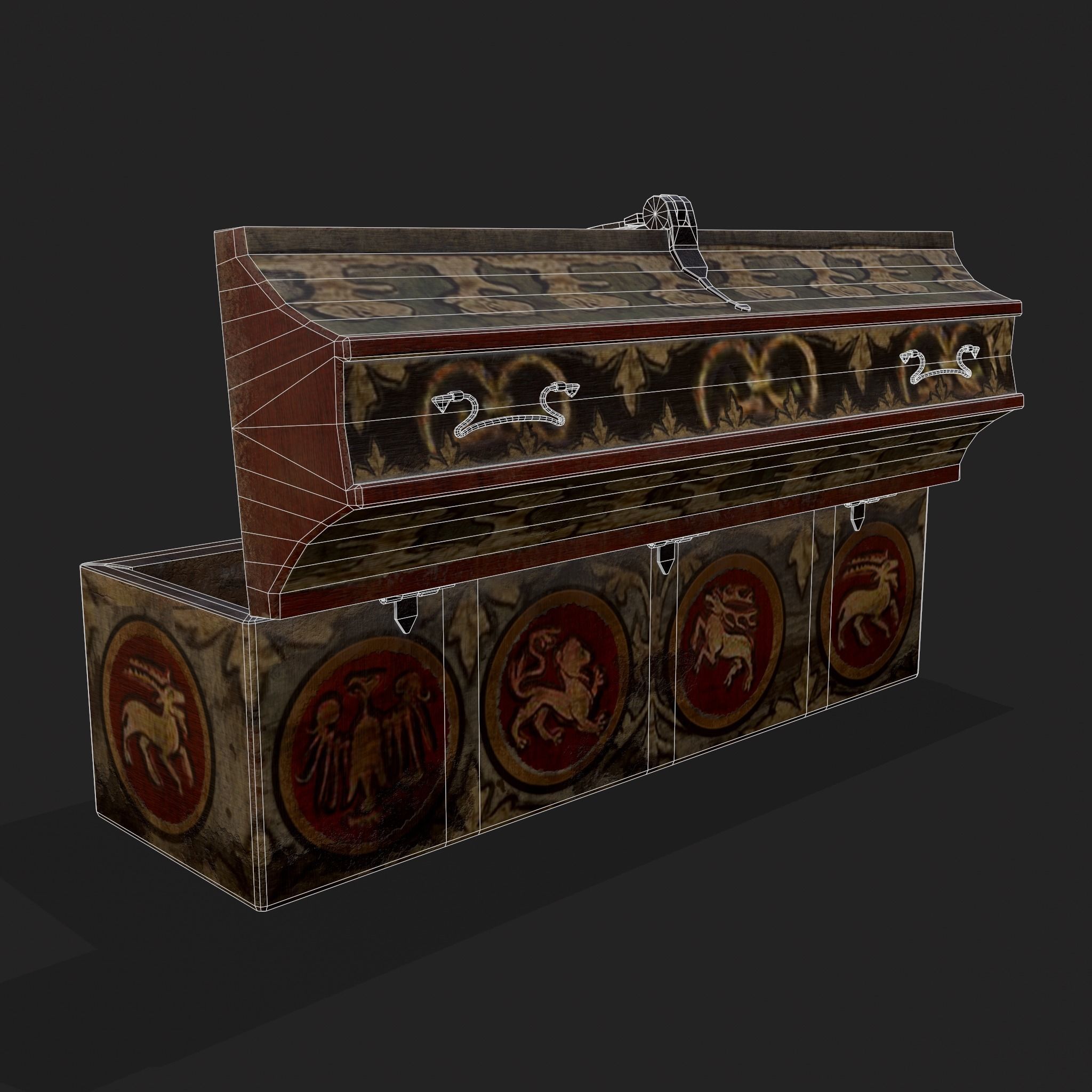 Painted Medieval Long Chest Low-poly 3D model_28
