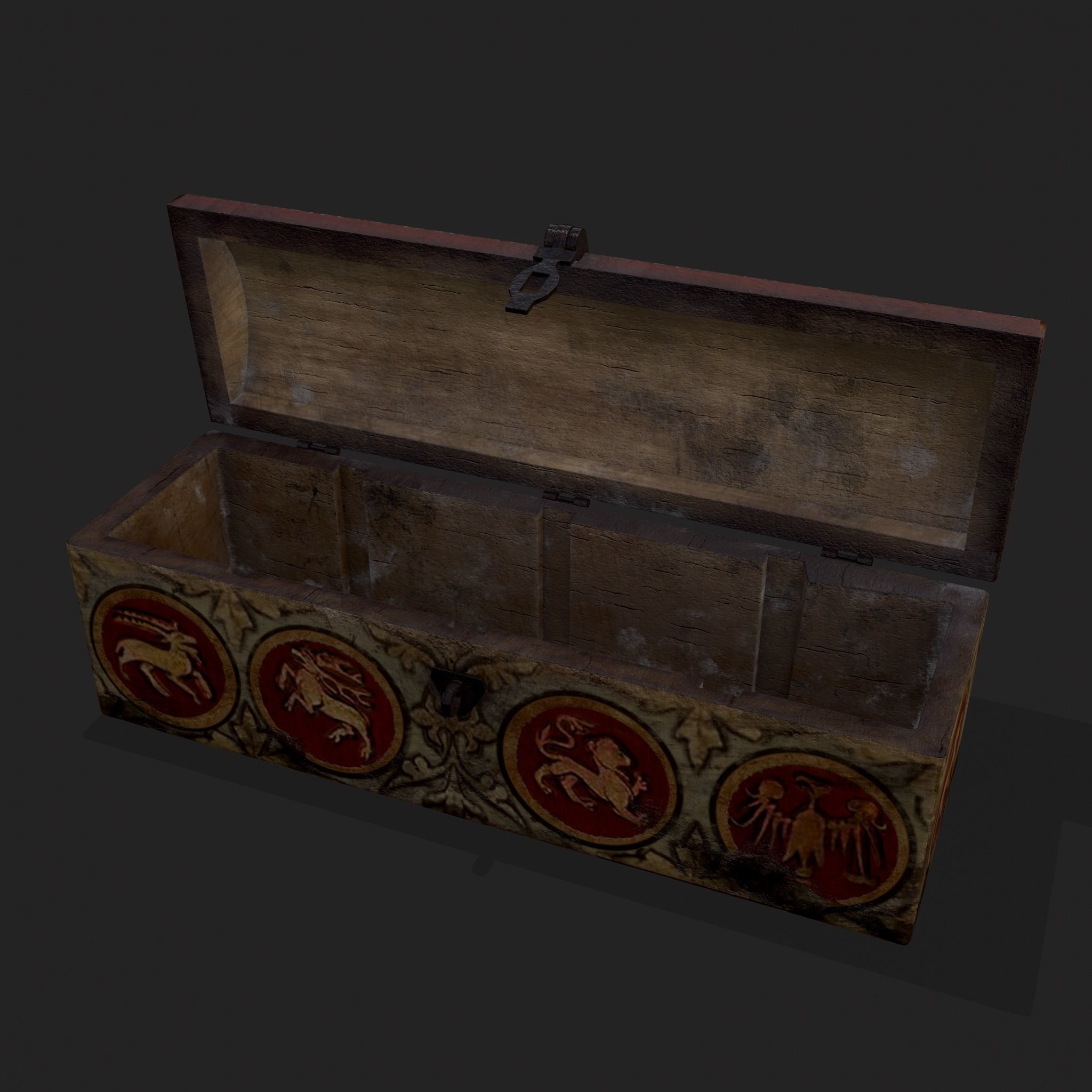 Painted Medieval Long Chest Low-poly 3D model_21