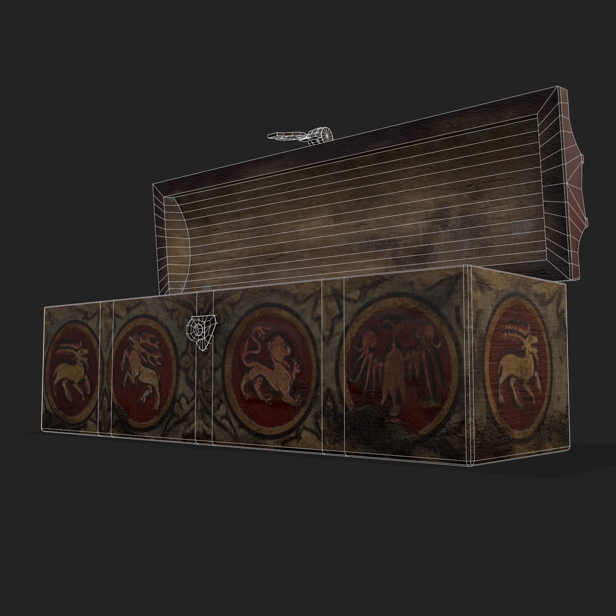 Painted Medieval Long Chest Low-poly 3D model_24