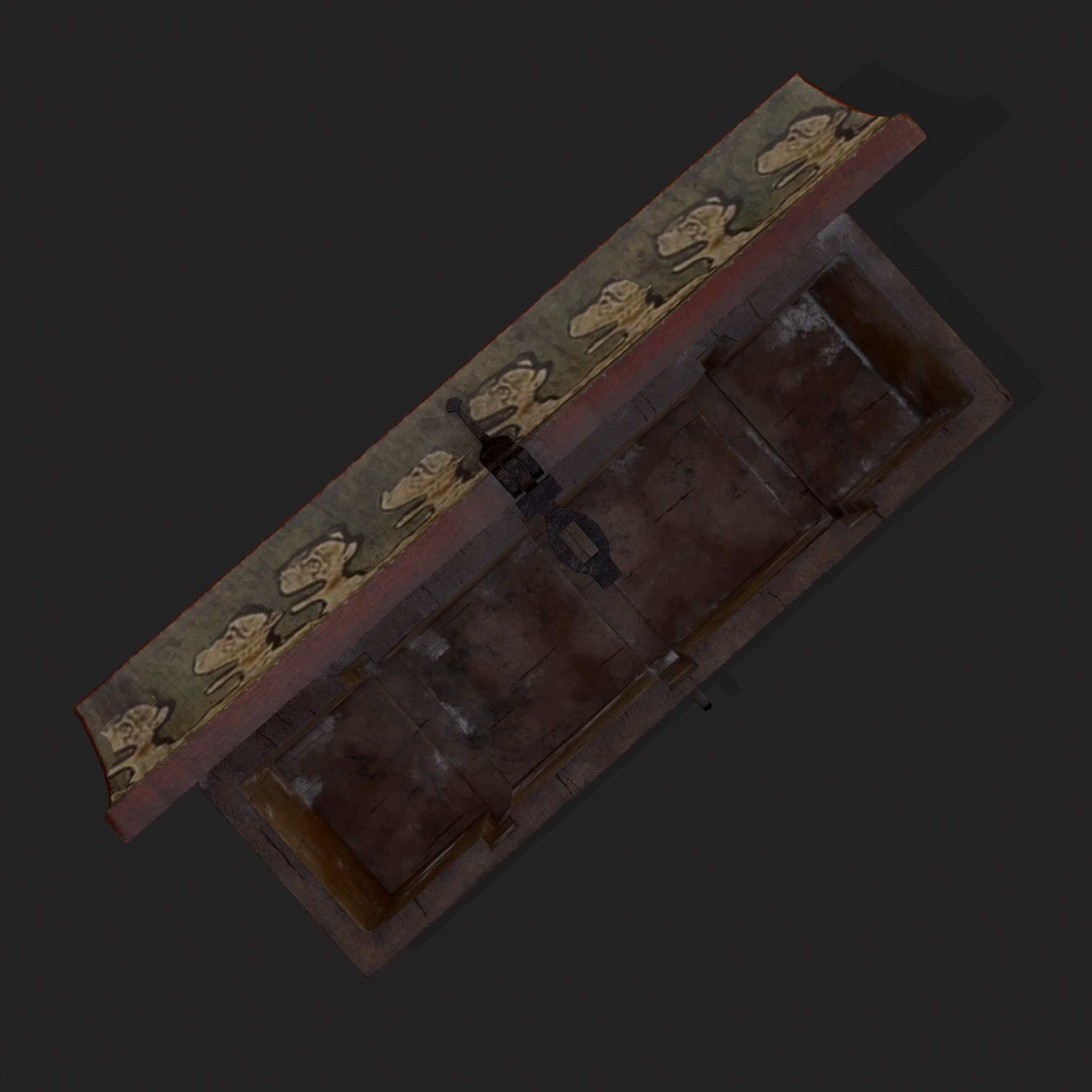 Painted Medieval Long Chest Low-poly 3D model_25