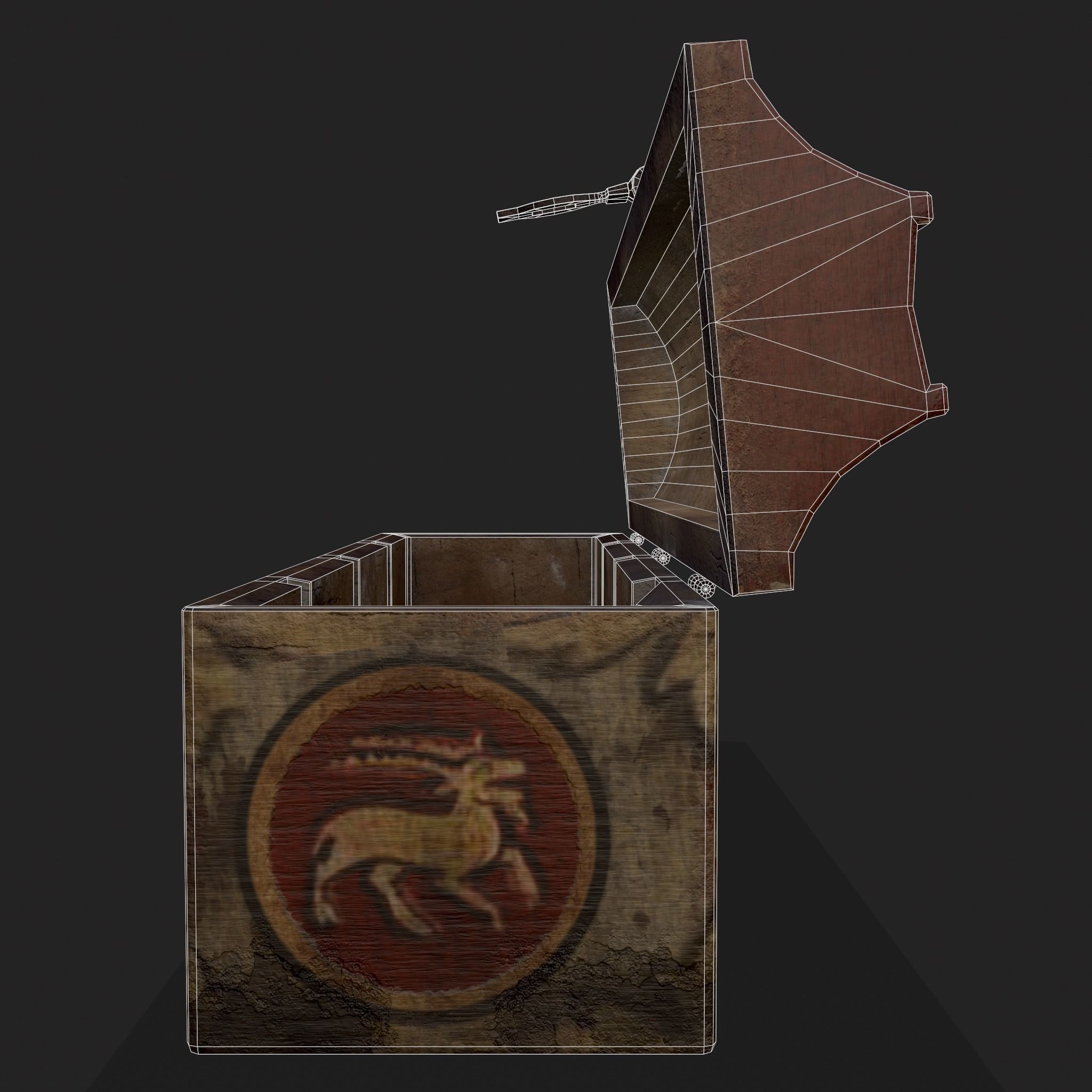 Painted Medieval Long Chest Low-poly 3D model_14