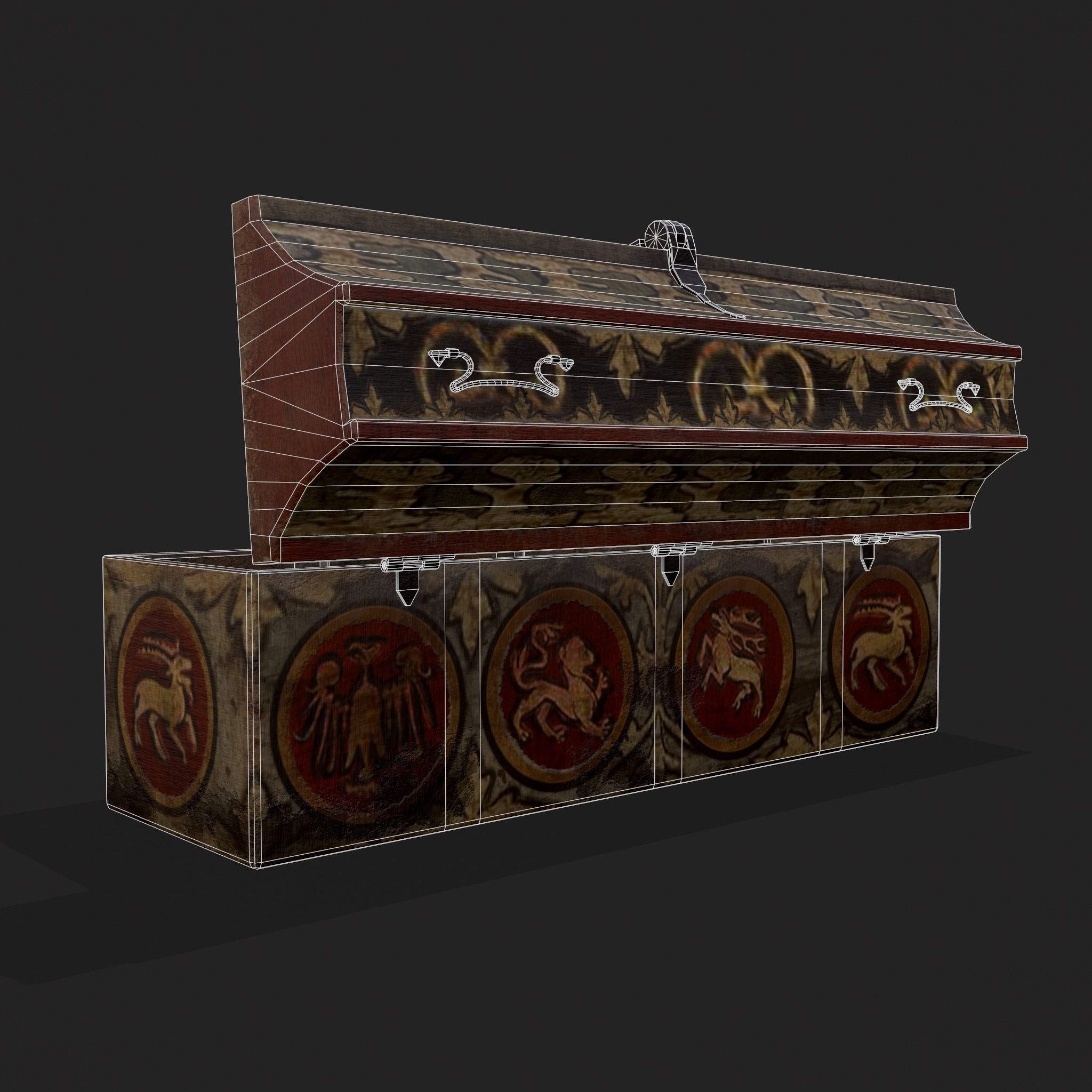 Painted Medieval Long Chest Low-poly 3D model_4
