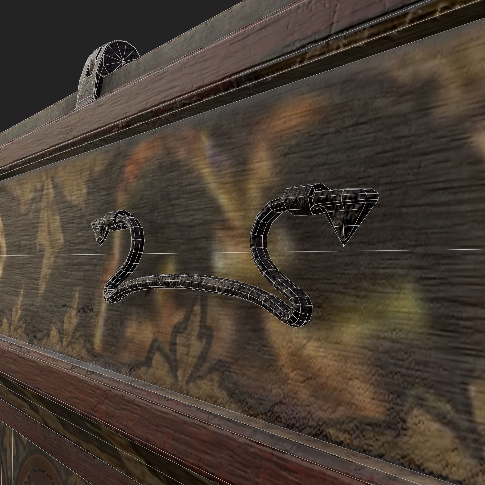 Painted Medieval Long Chest Low-poly 3D model_8