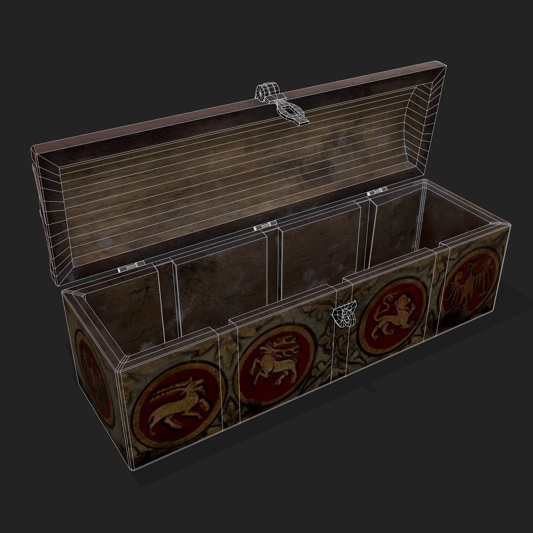 Painted Medieval Long Chest Low-poly 3D model_2