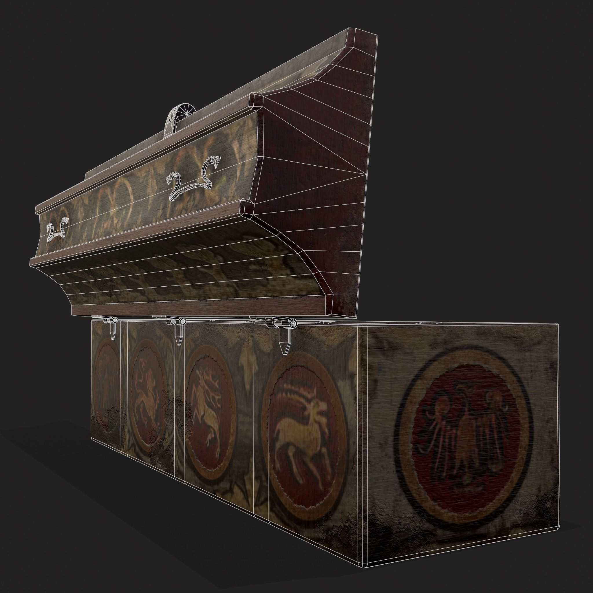Painted Medieval Long Chest Low-poly 3D model_6