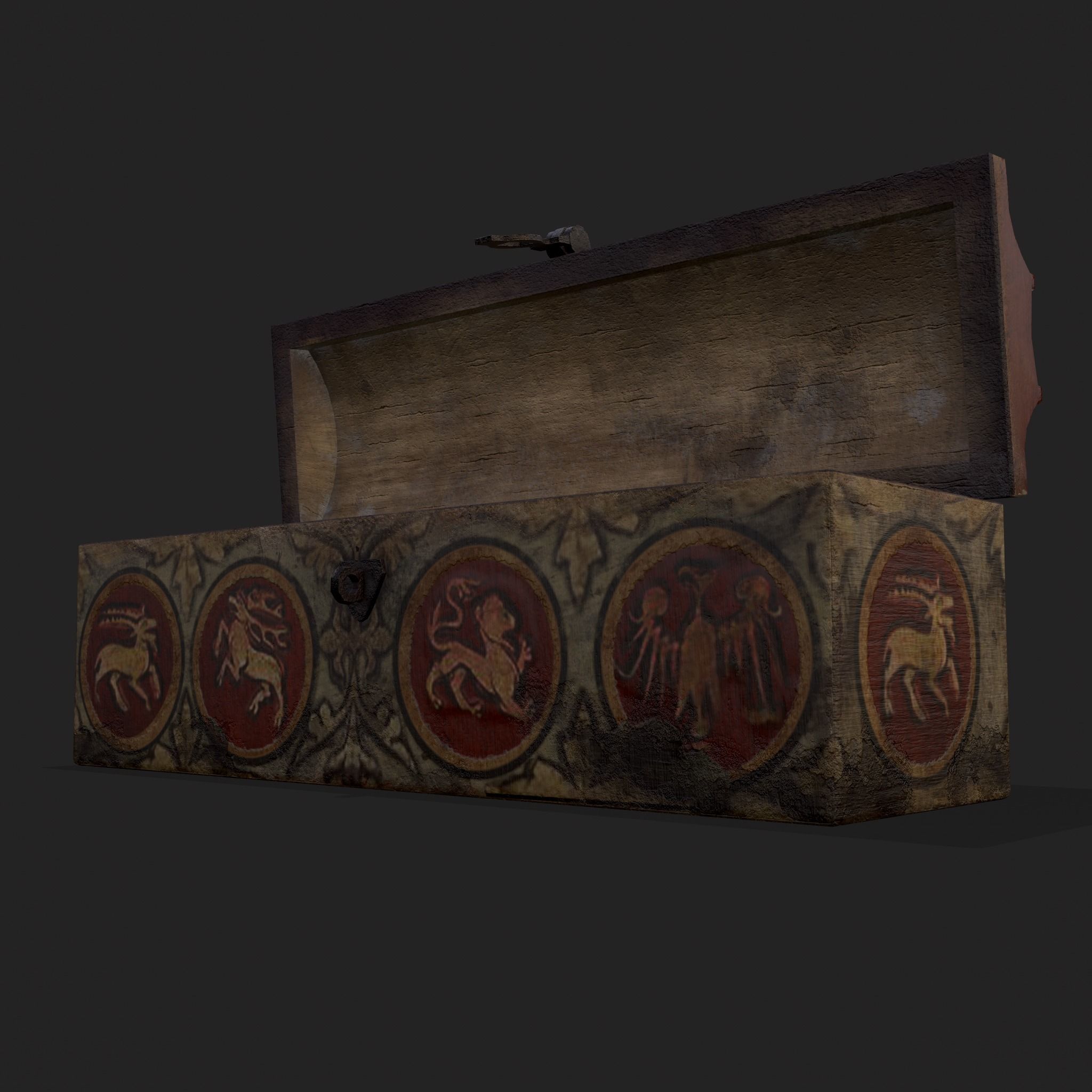 Painted Medieval Long Chest Low-poly 3D model_23